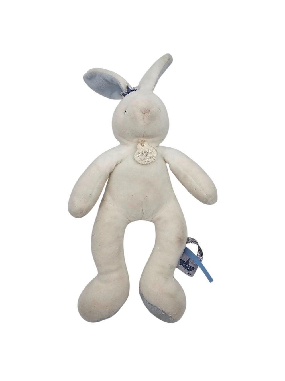 Doudou et Compagnie Paris Plush Baby Pale Yellow Bunny 8" sitting Stitched Eyes